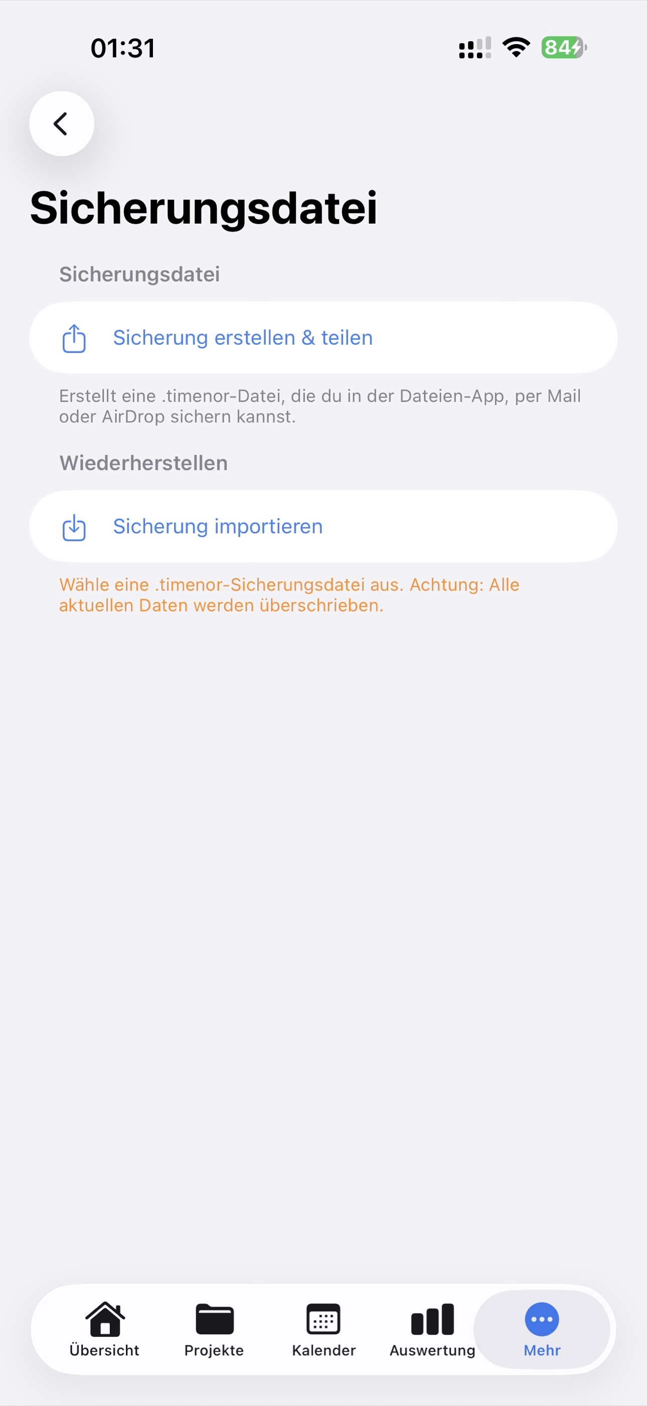 Timenor Sicherungsdatei