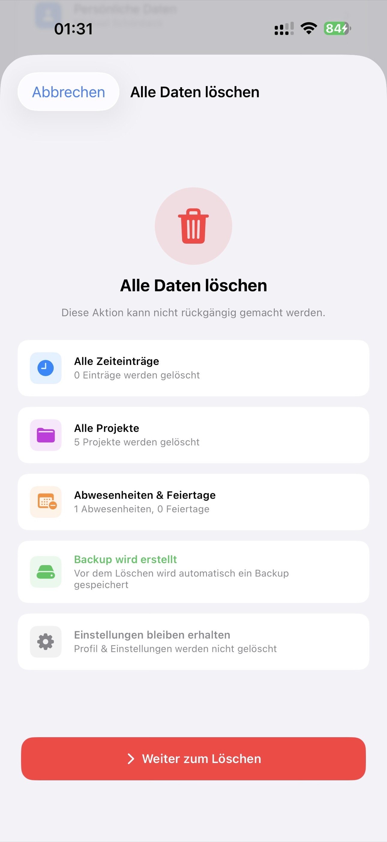 Timenor Datenlöschung mit Sicherheitsübersicht
