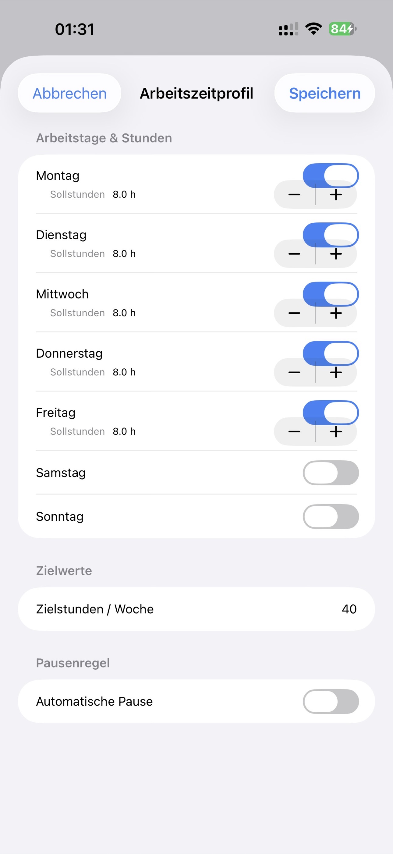 Timenor Arbeitszeitprofil